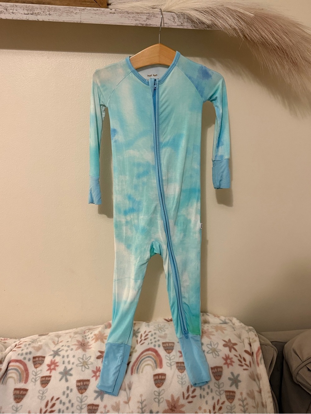 Little Sleepies Blue Tie Dye Bamboo Zippy Footie Sleeper 12-18 Months
